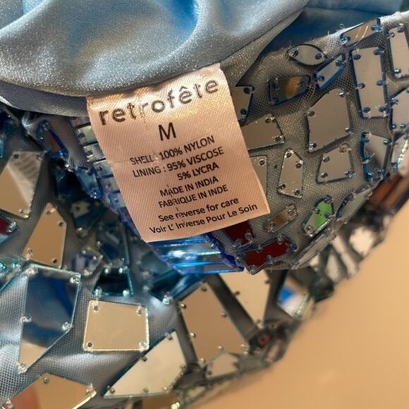 Retrofete Kia Mirror Embellished Mosaic Long Sleeve Blue Atoll Mini Dress Sz M - Picture 15 of 15